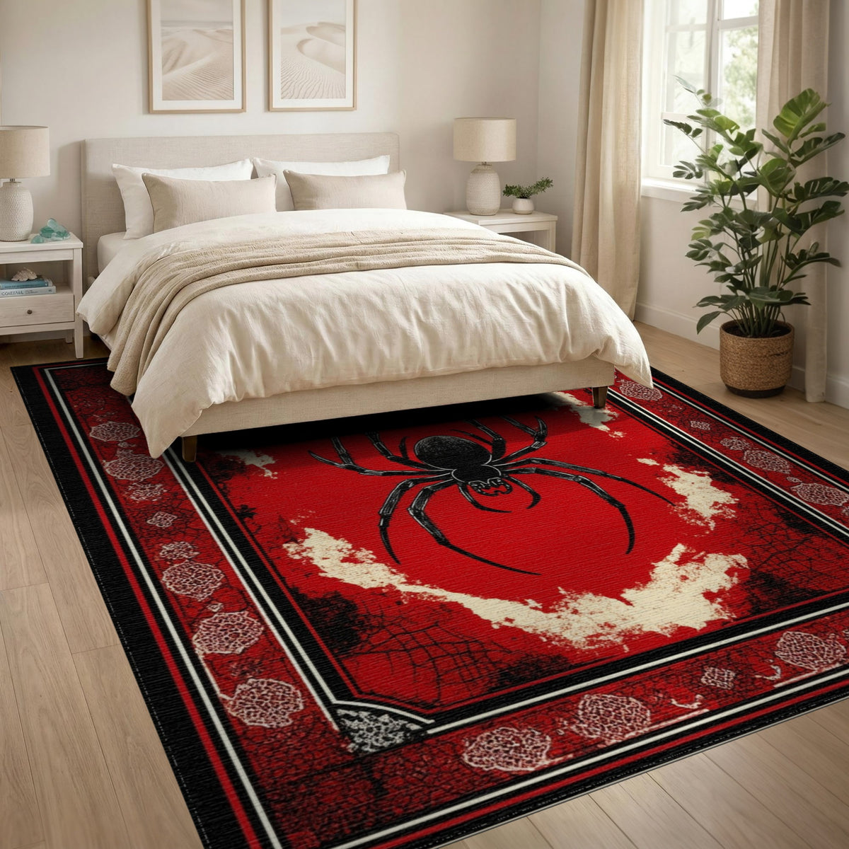 Red Gothic Spider Distressed Area Rug