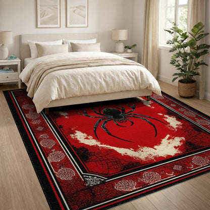 Red Gothic Spider Distressed Area Rug