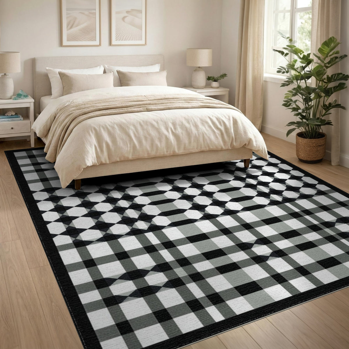 Black White Geometric Checkered Geometric Modern Area Rug