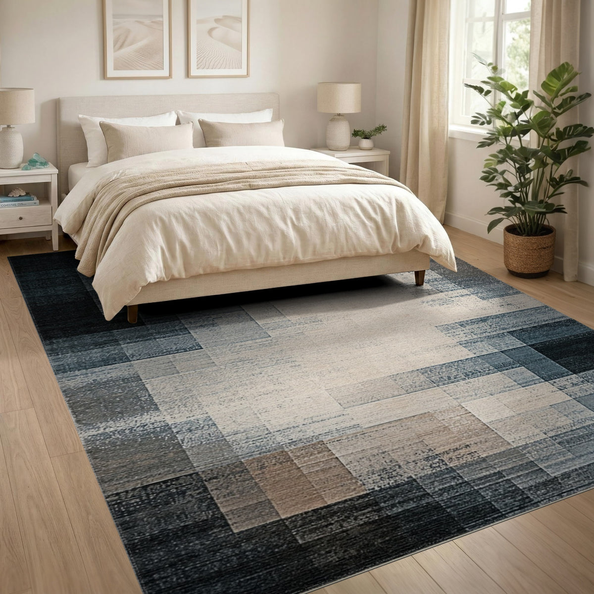 Grey Abstract Block Area Rug