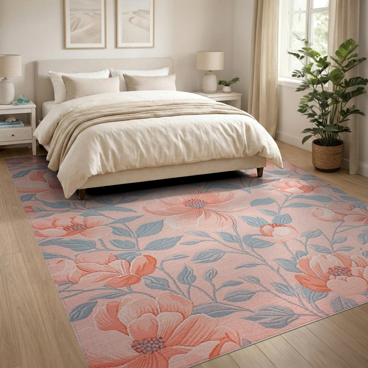Pink Floral Vintage Washable No. 58 Area Rug