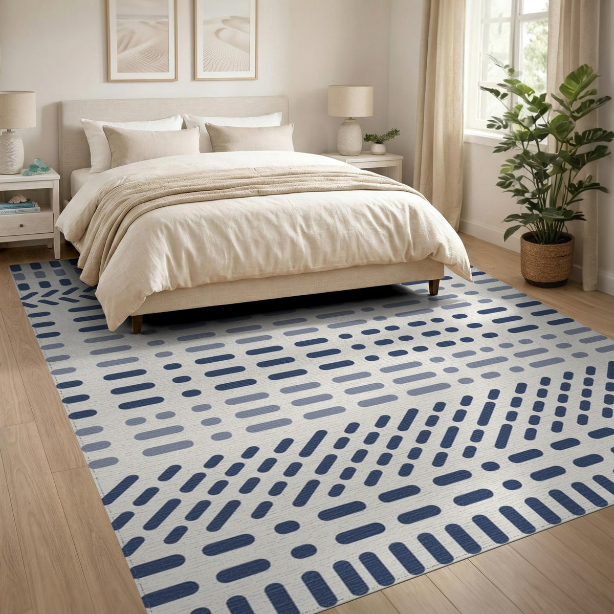 Blue Geometric Washable Area Rug