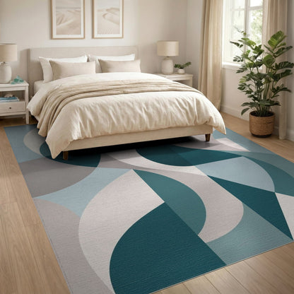Teal Geometric Modern Area Rug