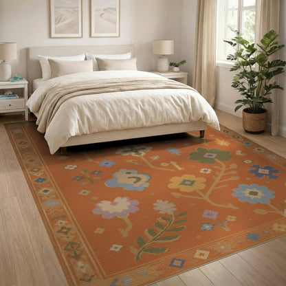 Orange Southwestern Floral Area Rug