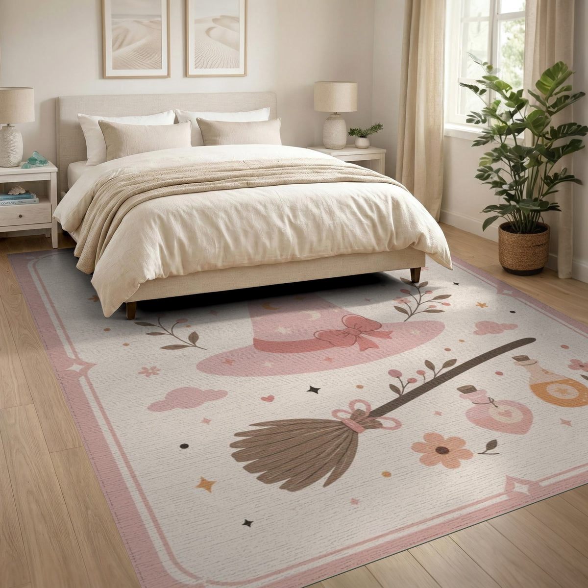 Pink Witch Hat Kids Area Rug