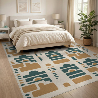 Geometric Brown Teal Area Rug