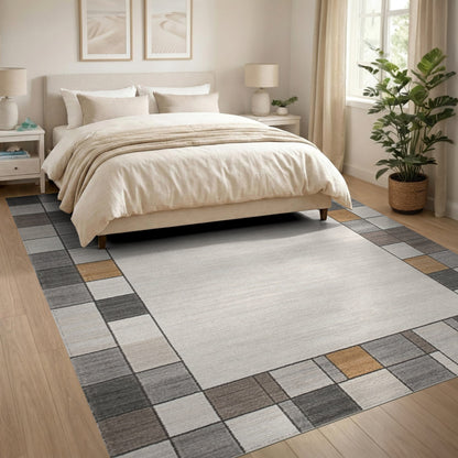 Beige Geometric Border No. 4 Area Rug