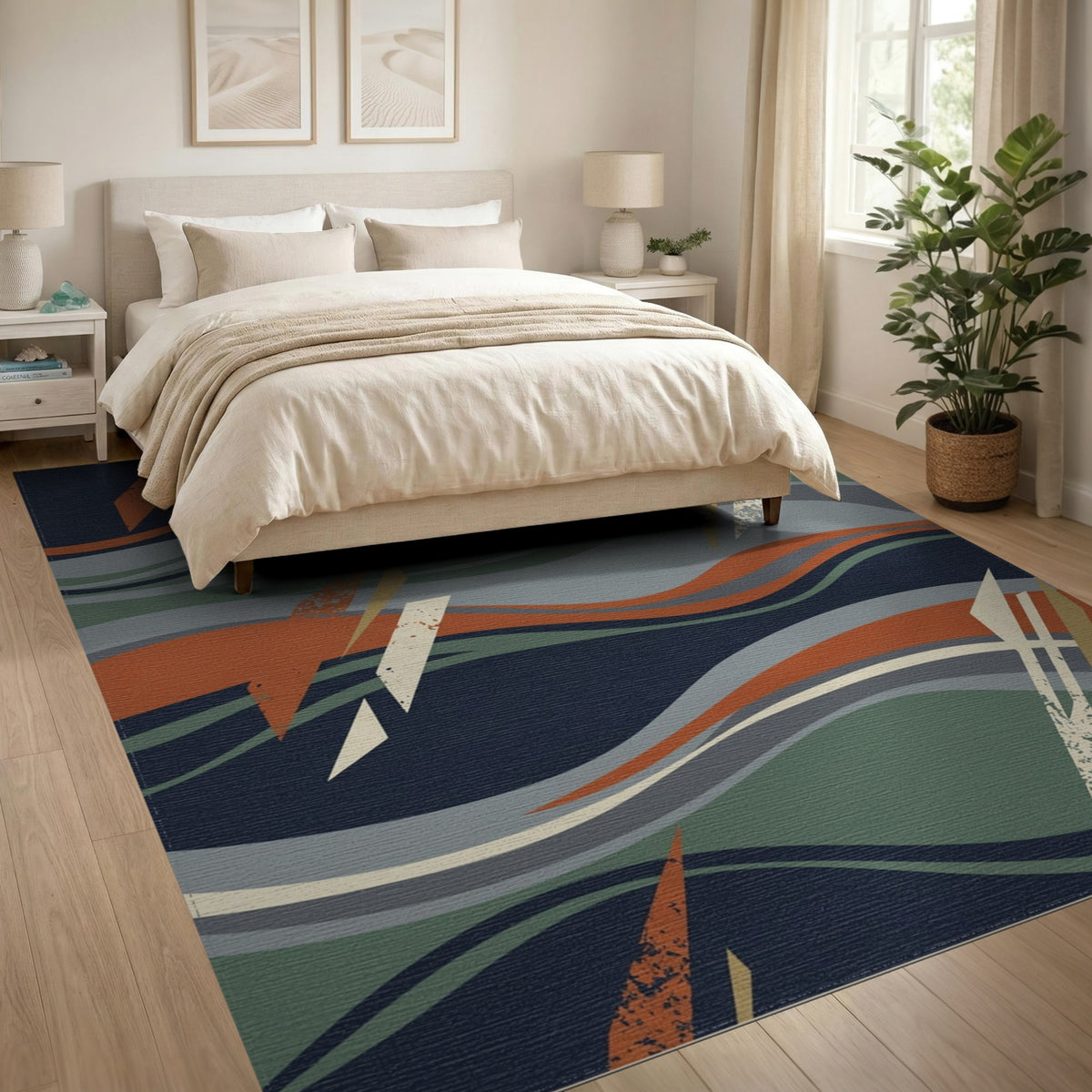 Blue Teal Abstract Wave No. 13 Area Rug
