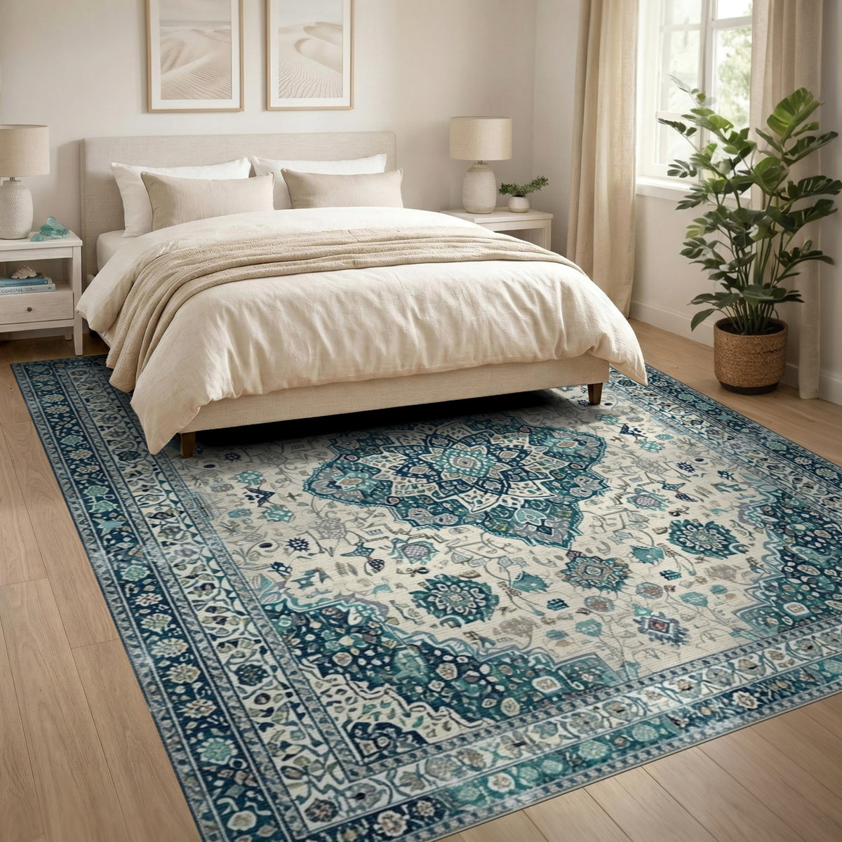 Teal Persian Medallion Area Rug