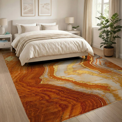Orange Gold Marble Abstract Area Rug