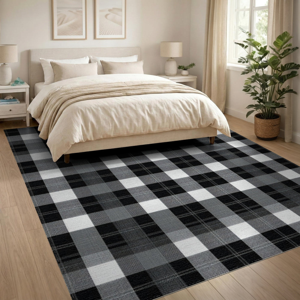 Geometric Modern Black White Checkered Geometric Rug
