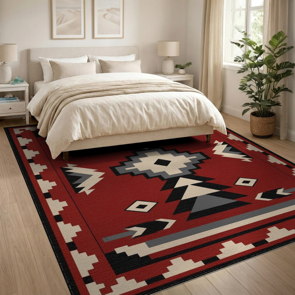 Red Geometric Red Heritage Tribal Geometric Area Rug