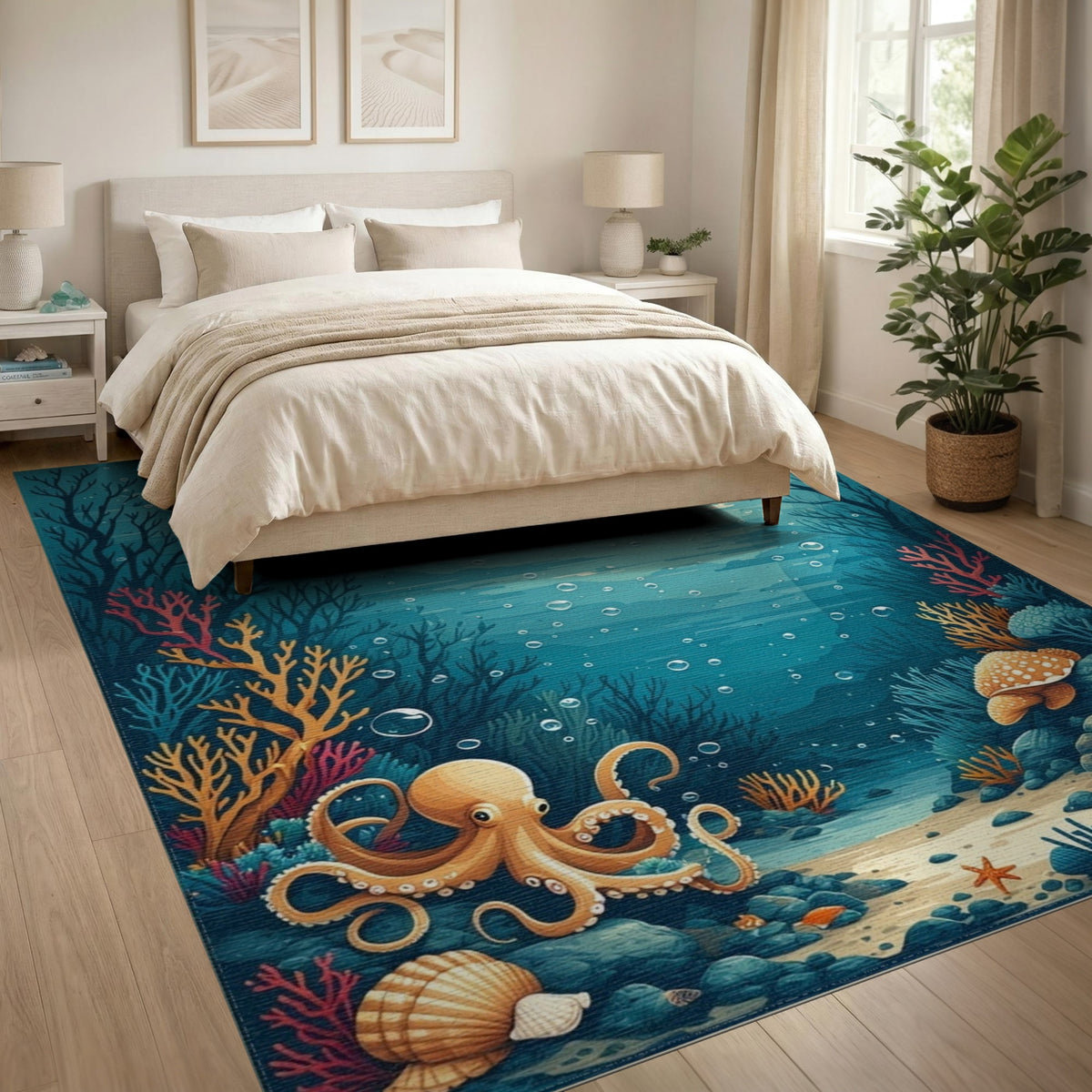 Underwater Octopus Coastal Area Rug