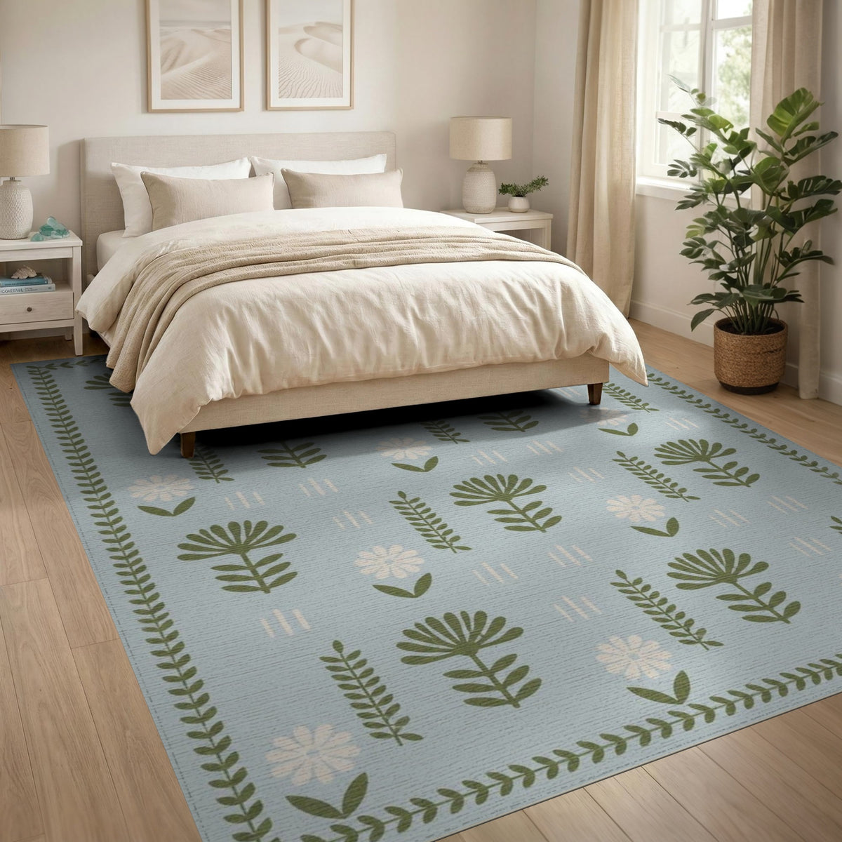 Blue Floral Vintage Area Rug