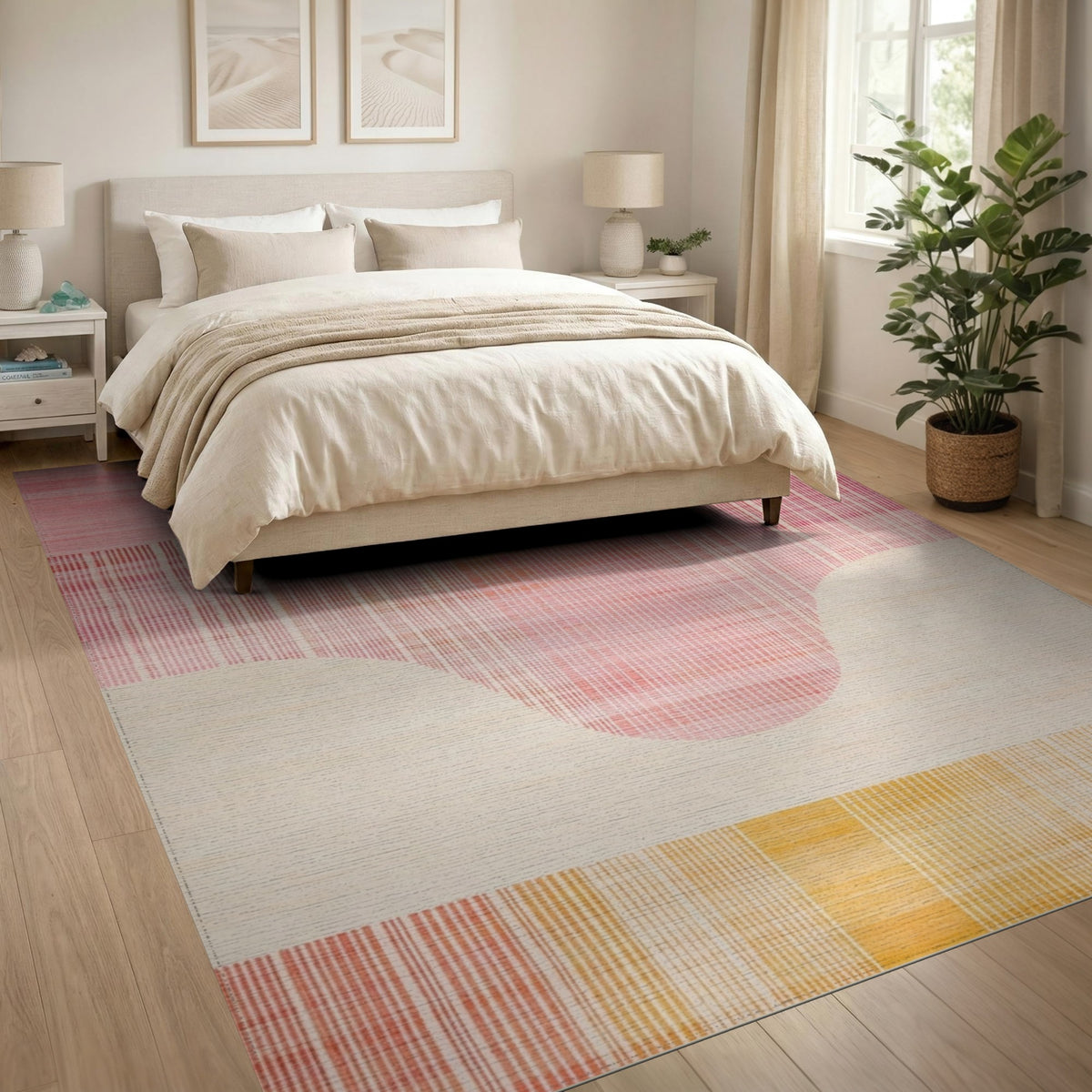 Multi-color and Patterns Vibrant Pink Orange Abstract Wave Area Rug