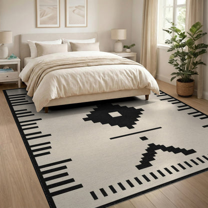 Black White Heritage Tribal Area Rug