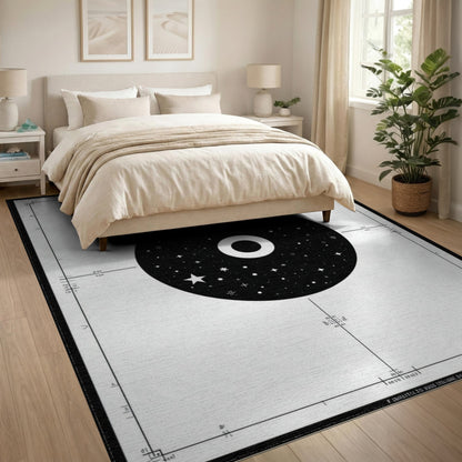 Black White Cosmic Star Circle Area Rug