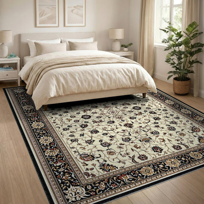 Traditional Persian Beige and Neutral Beige Persian Floral Area Rug