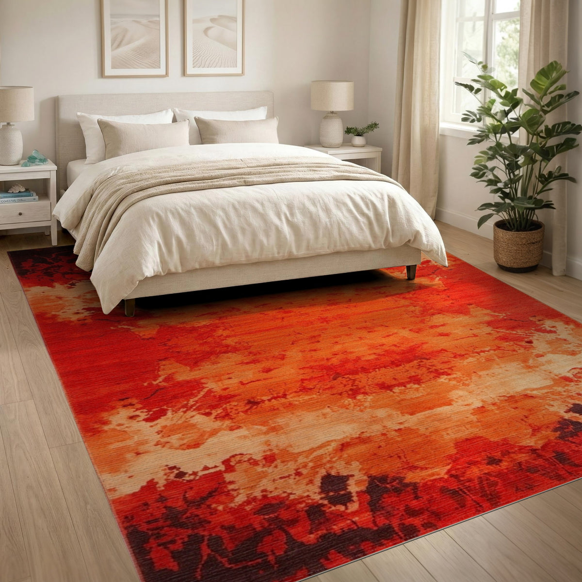 Red Distressed Abstract Area Rug