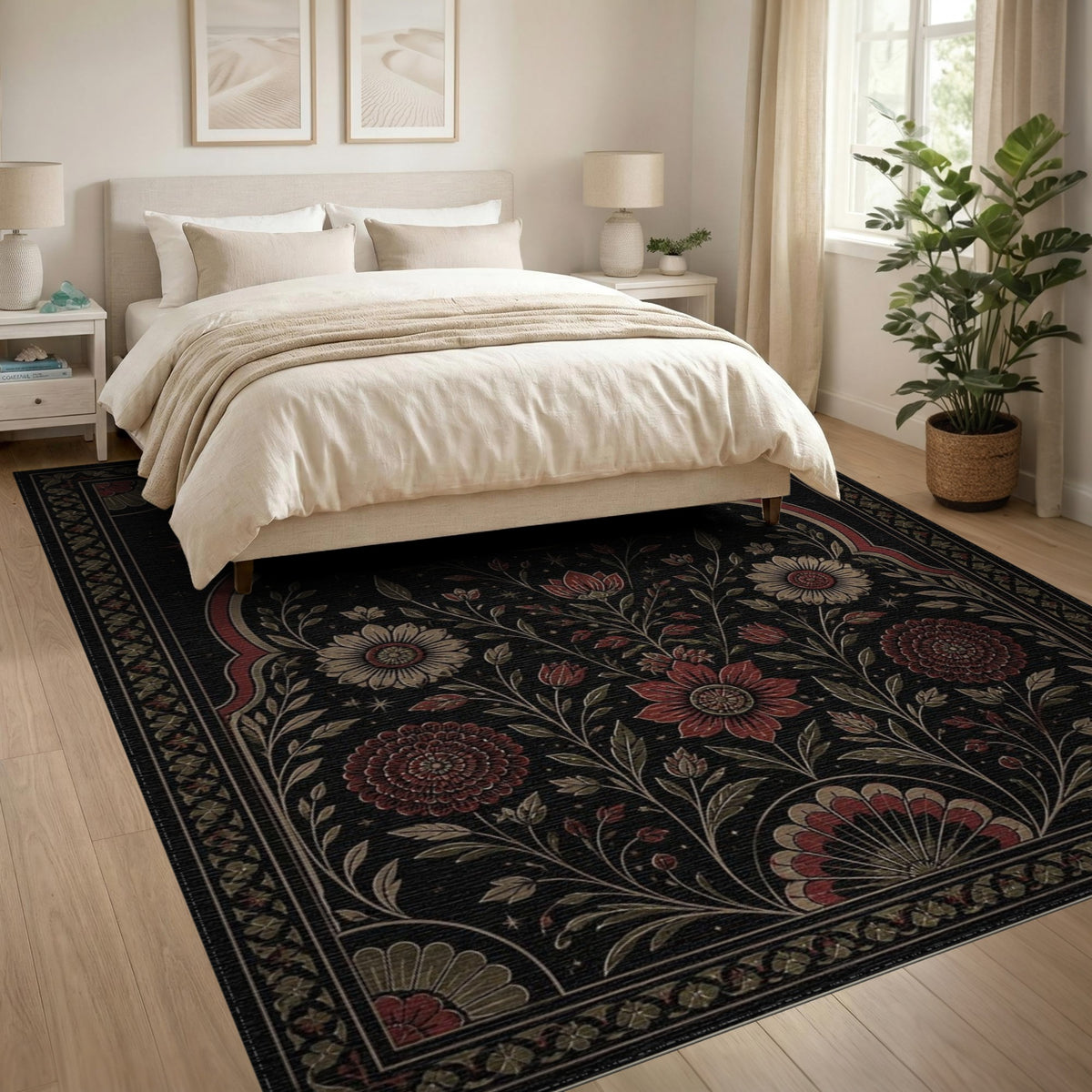 Multi-color and Patterns Celestial Floral Black Area Rug