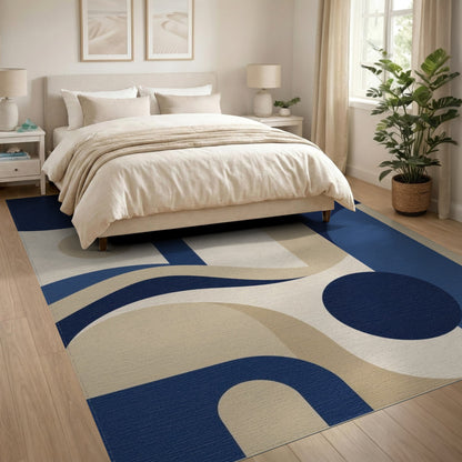 Geometric Modern Blue and Teal Navy Blue Geometric Arch Area Rug