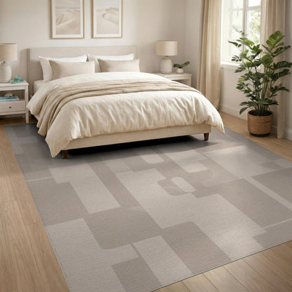Beige Geometric Block Geometric Modern Area Rug