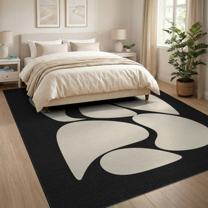 Black and White Abstract Organic Shapes Black White Area Rug