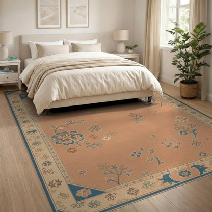 Blue Floral Vintage Peach Area Rug