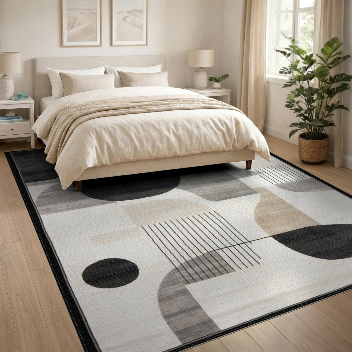 Bold Geometric Black White Area Rug