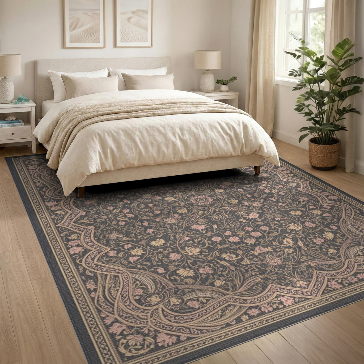 ODIKA Grey Traditional Persian Floral Area Rug