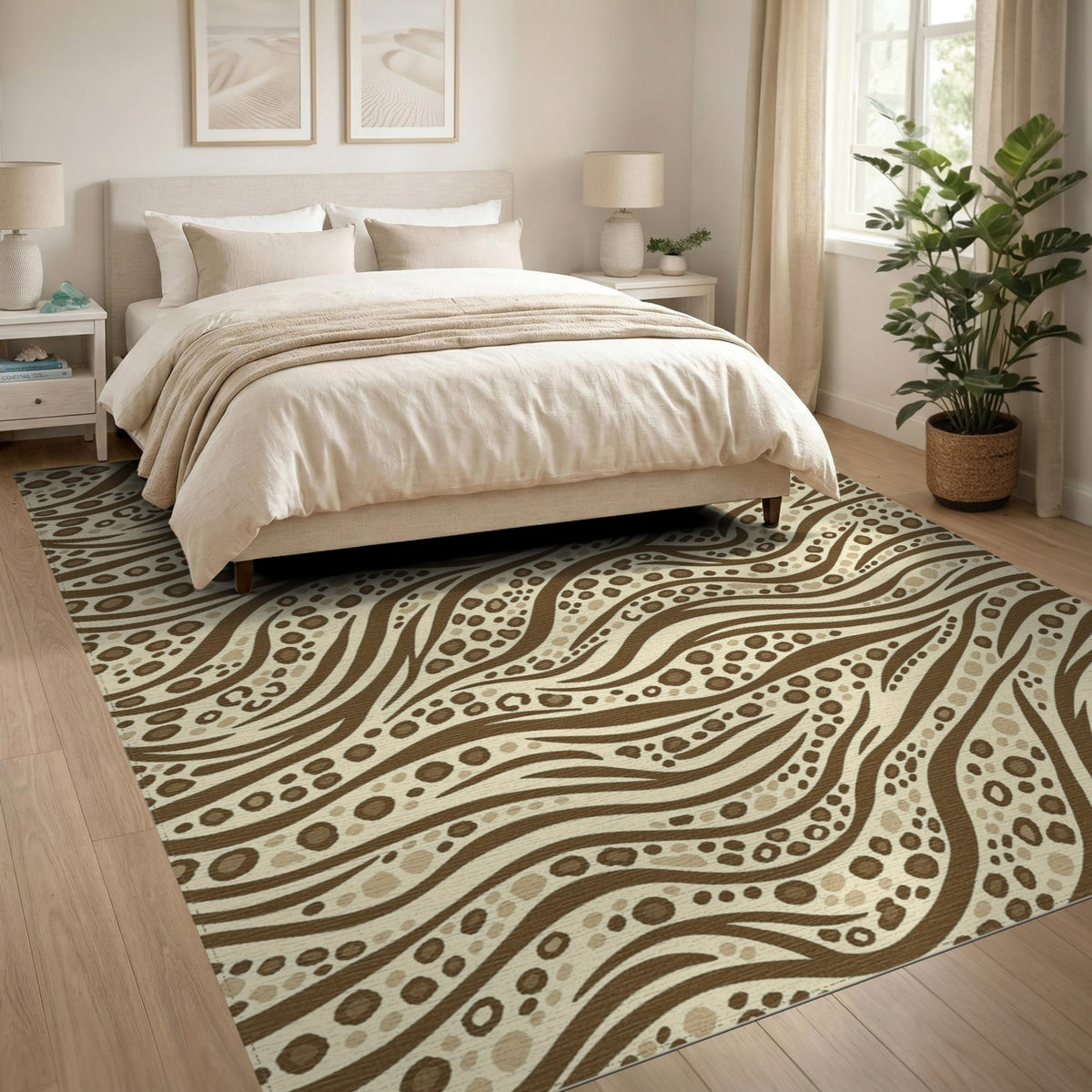 Brown Wavy Dot Abstract Area Rug