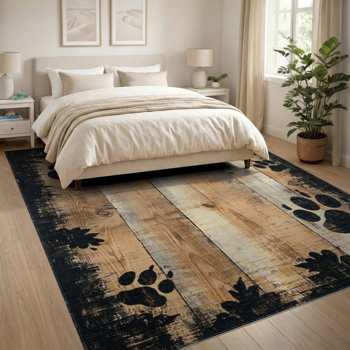 Distressed Paw Print Area Rug