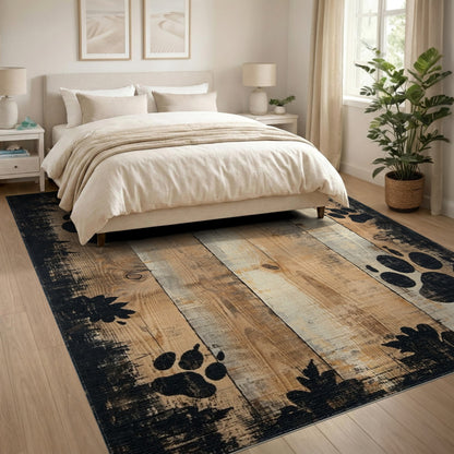 Distressed Paw Print Area Rug