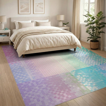 Pastel Pixel Geometric Washable Area Rug