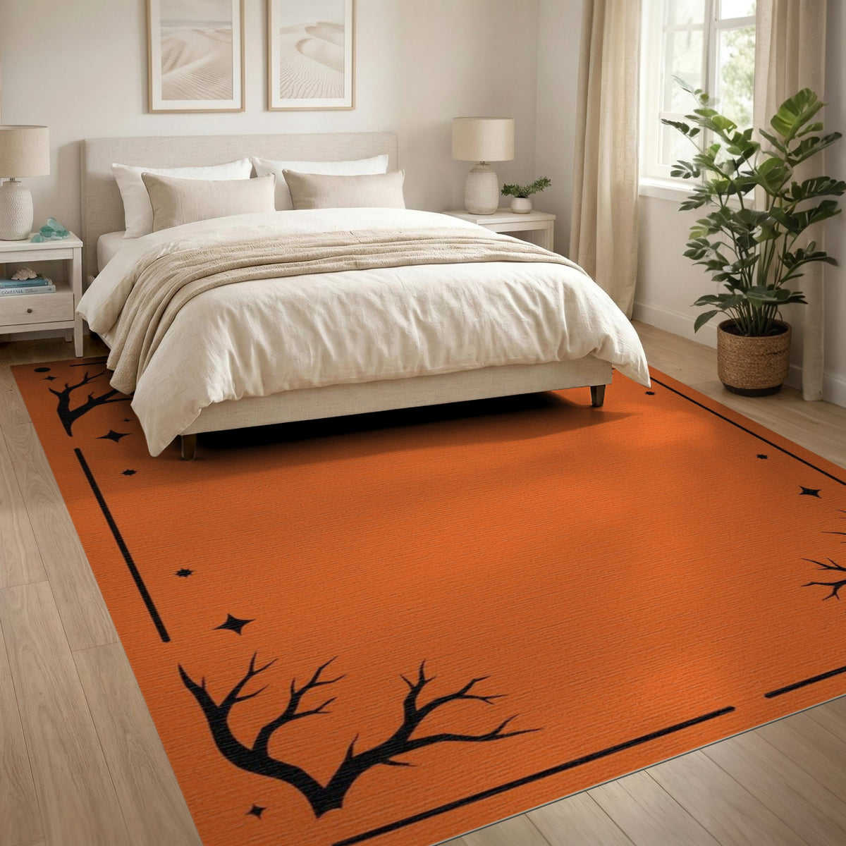 Spooky Orange Bare Branch Area Rug