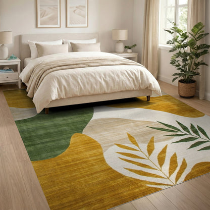 Abstract Green Gold Organic Area Rug