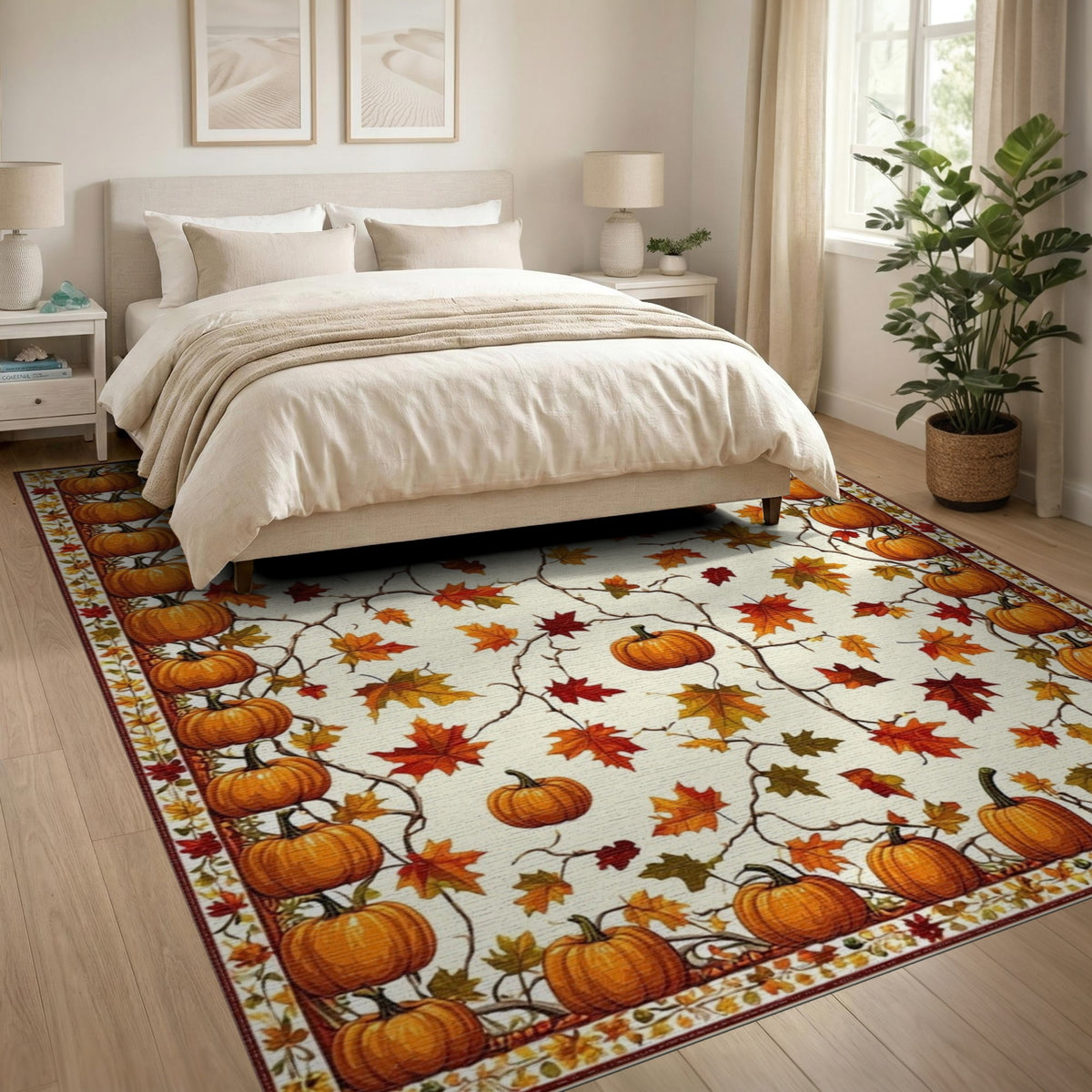 Autumn Rustic Farmhouse Autumn Pumpkin Harvest Area Rug