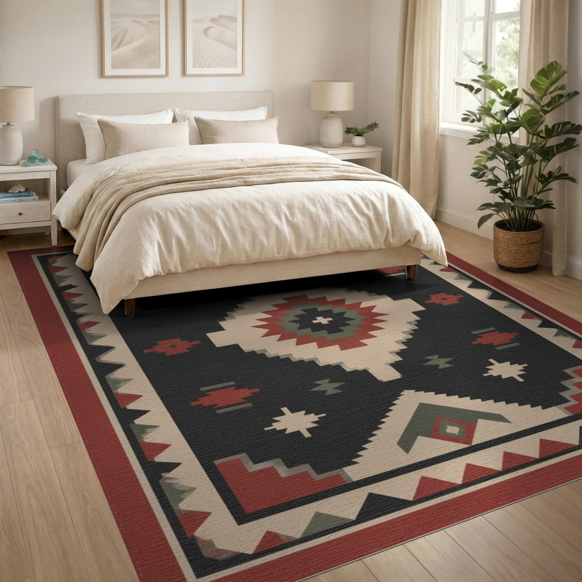 Southwestern Geometric Area Rug in Red and Black