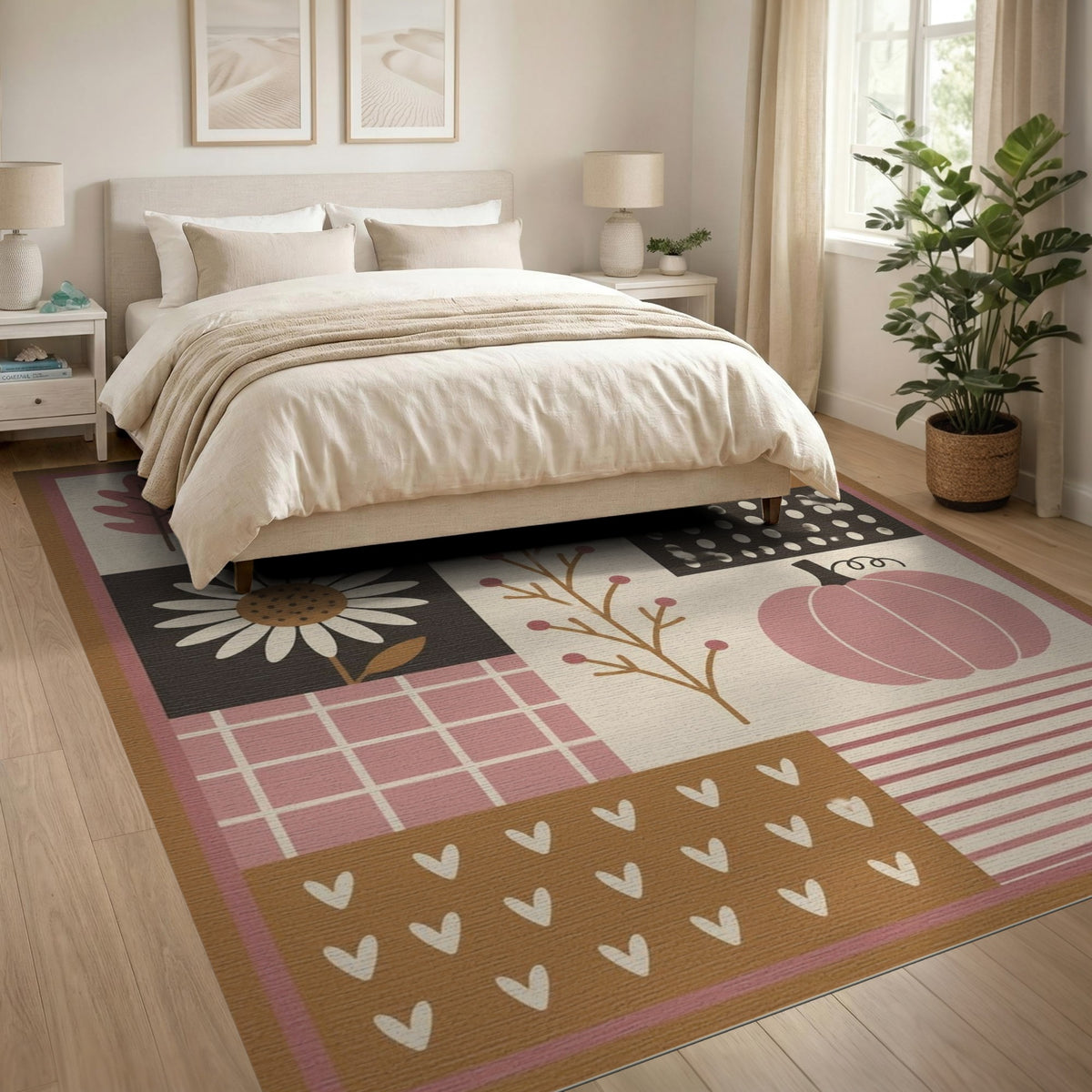 Pink Autumn Patchwork Area Rug