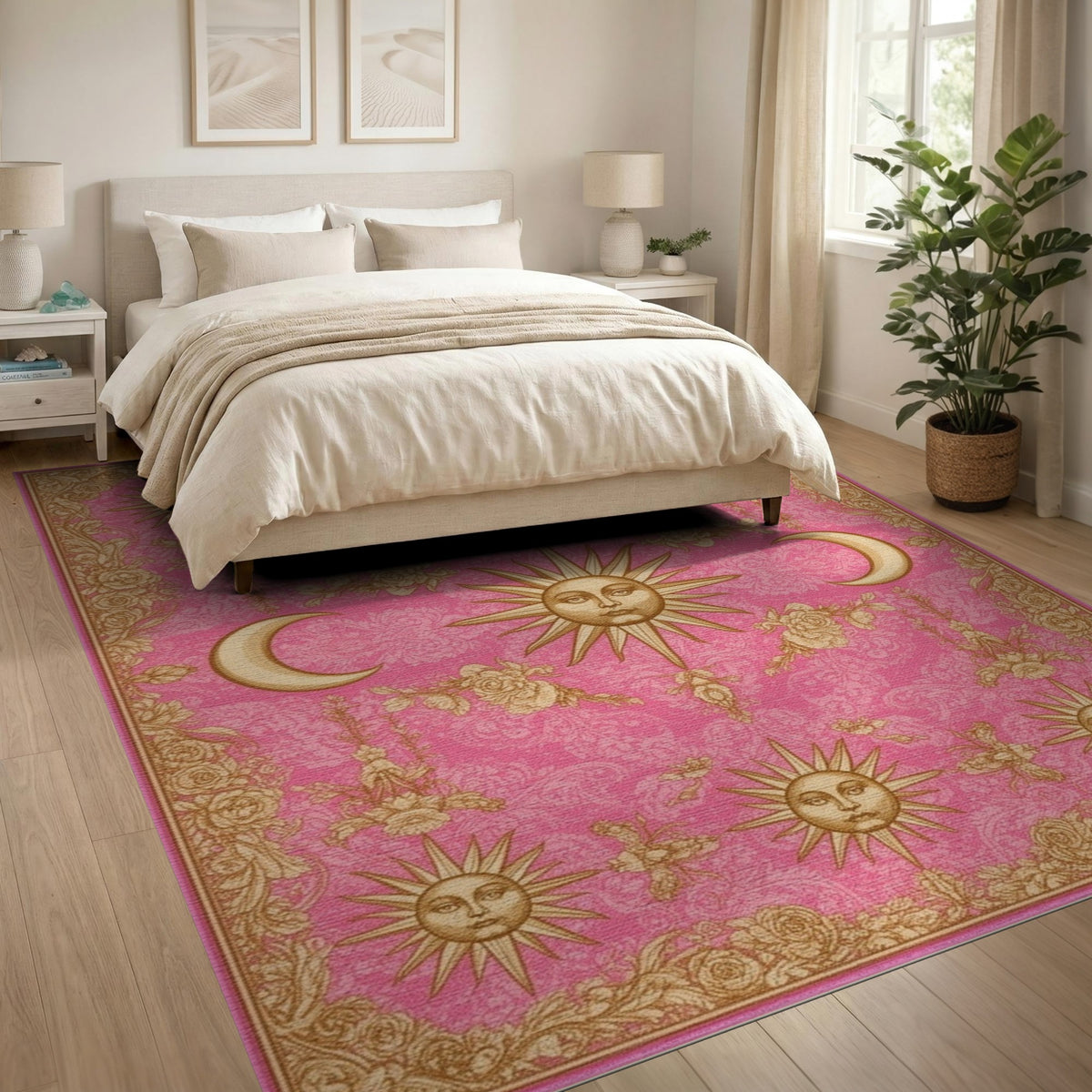 Pink Celestial Floral Vintage Area Rug