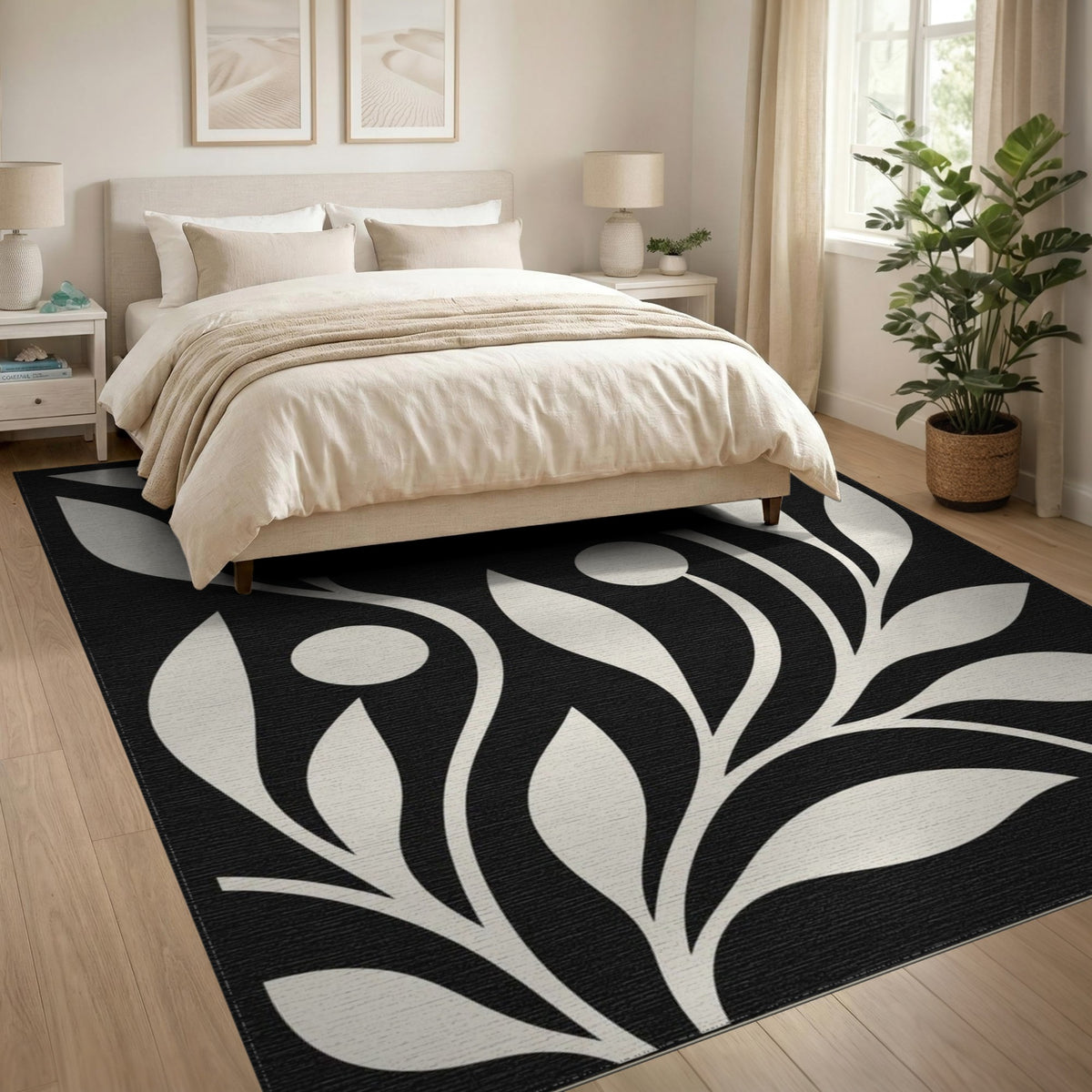 Black and White Abstract Area Black White Abstract Leaf Area Rug