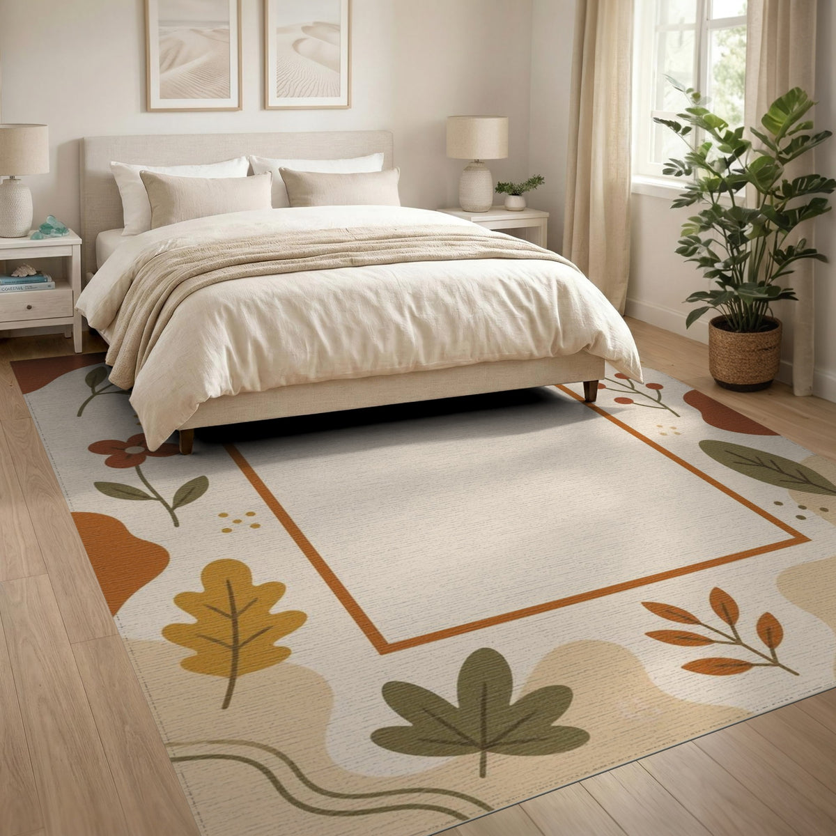 Brown and Tan Boho Chic Brown Tan Leaf Area Rug