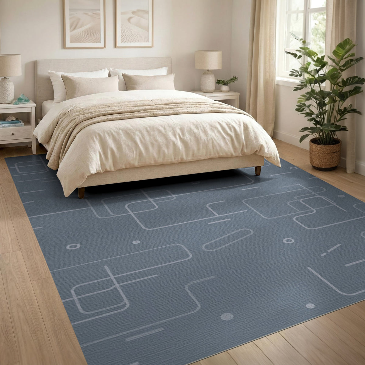 Geometric Modern Grey Geometric Lines Washable Area Rug