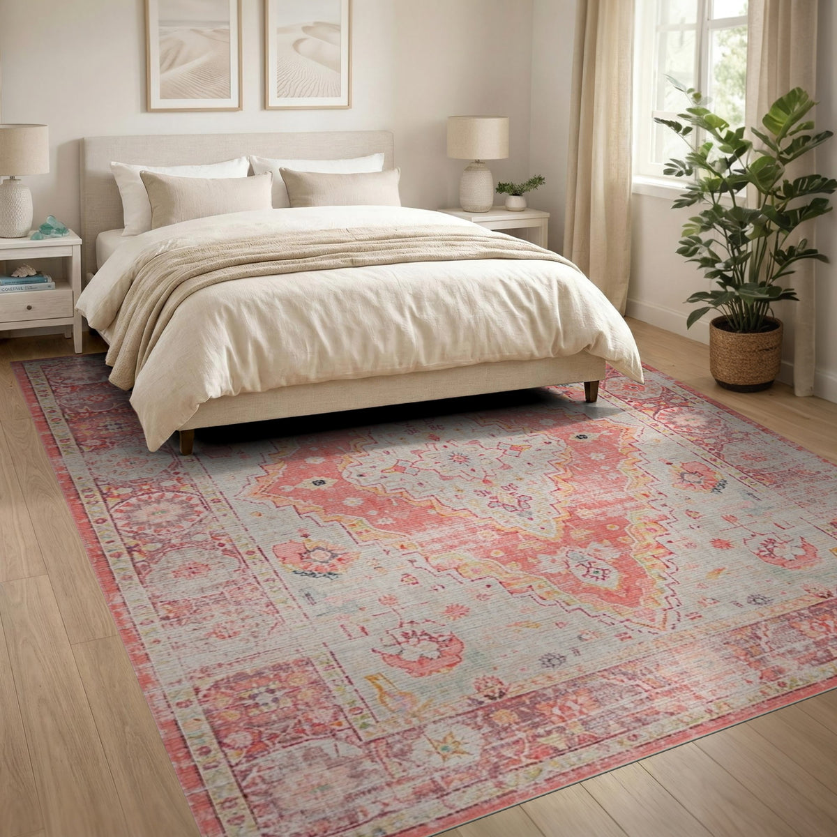 Distressed Vintage Medallion Pink Distressed Vintage Medallion Area Rug