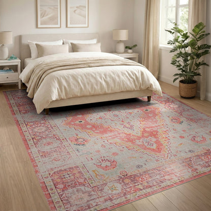 Distressed Vintage Medallion Pink Distressed Vintage Medallion Area Rug