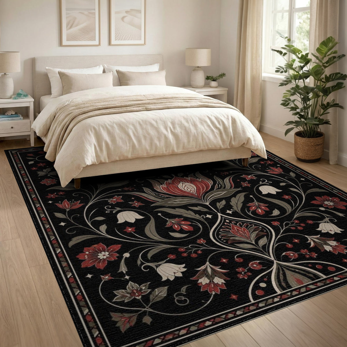 Red Floral Vintage Area Rug