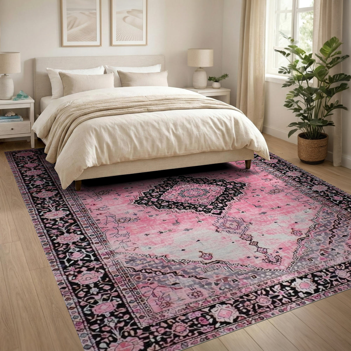 Distressed Vintage Pink Distressed Medallion Area Rug