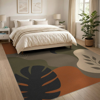 Earthy Abstract Leaf Area Rug