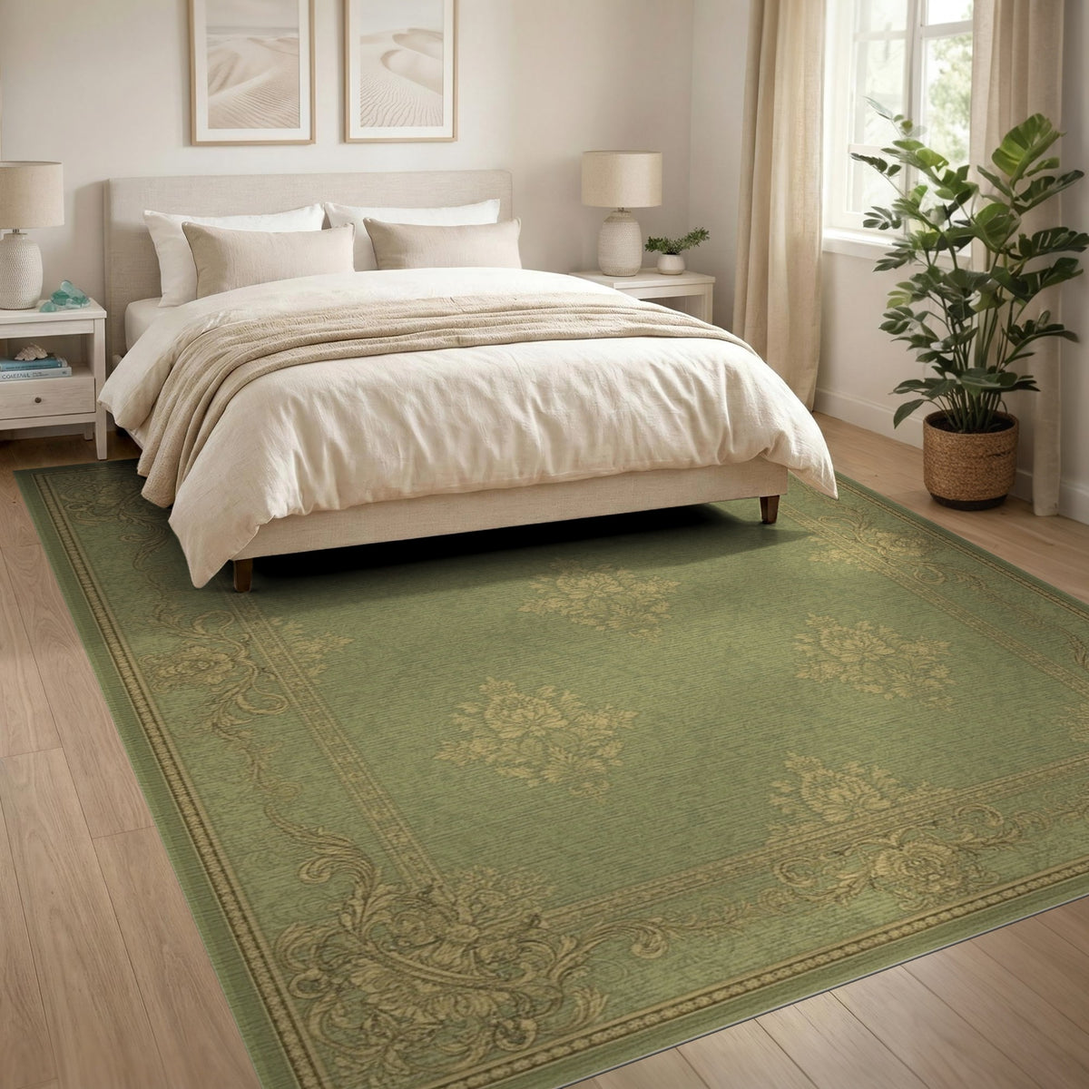 Sage Green Floral Vintage Area Rug