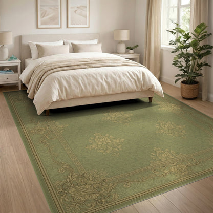 Sage Green Floral Vintage Area Rug
